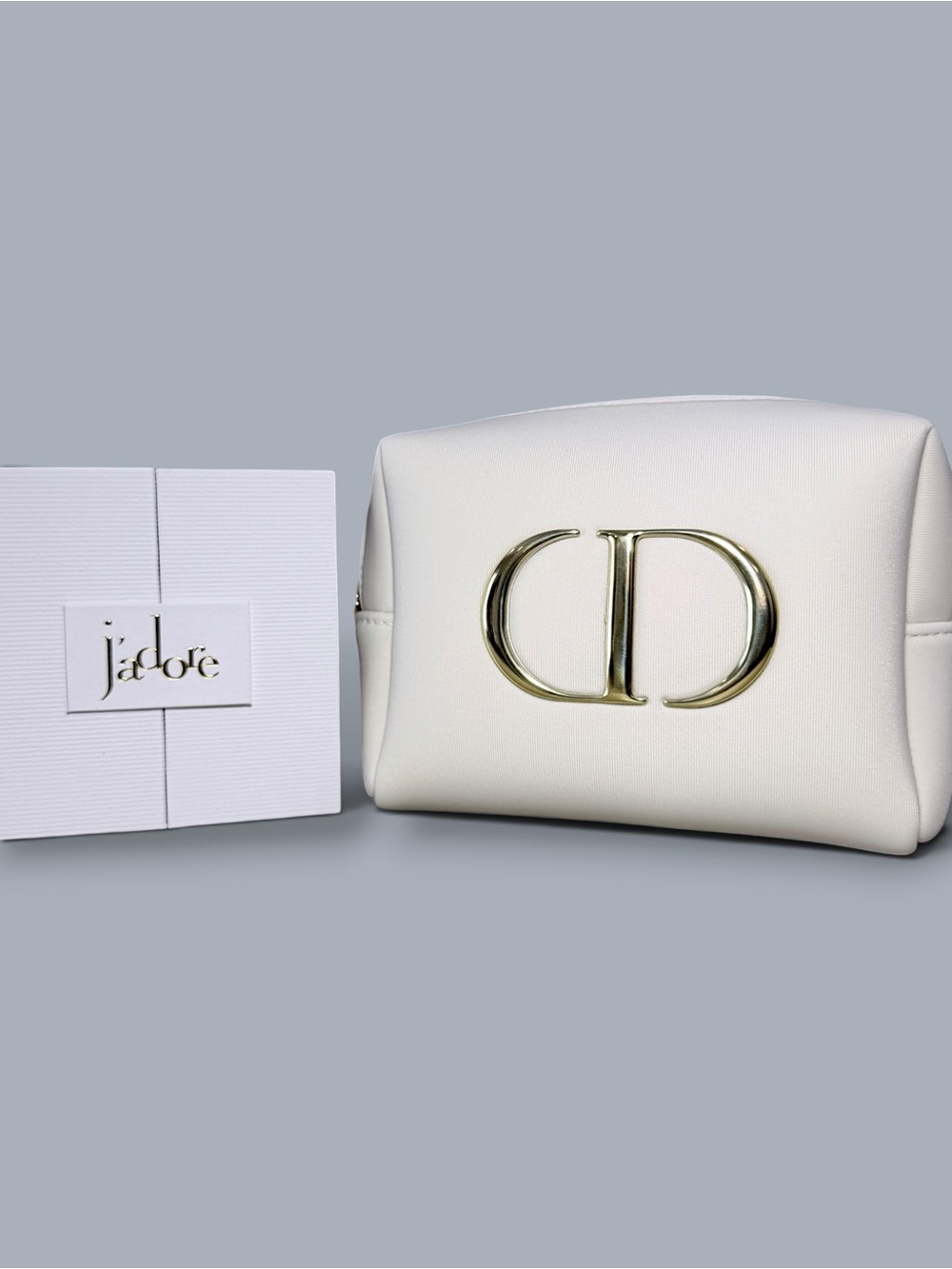 Dior Beauty White CD Cosmetic Pouch + J’adore Mini Gift Set w/ Dior Gift Box